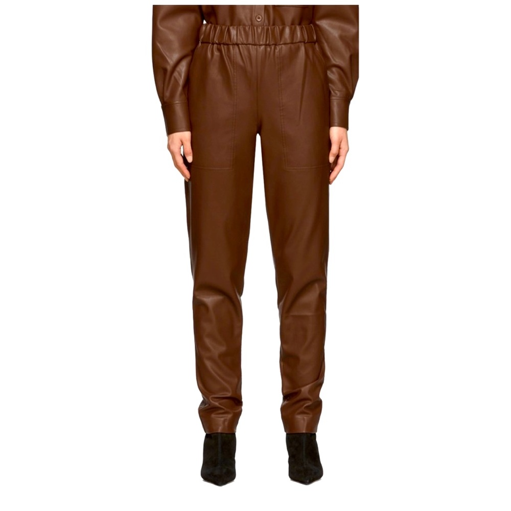 Tibi pull on 100% lamb skin leather pants brown size M
